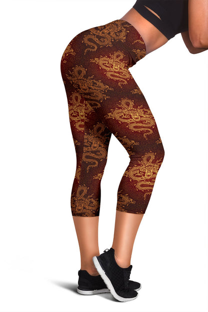 Chinese Dragons Gold Design Women Capris