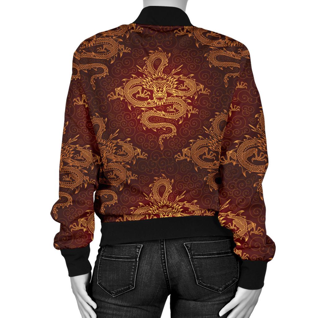 Chinese Dragons Gold Design Women Casual Bomber Jacket