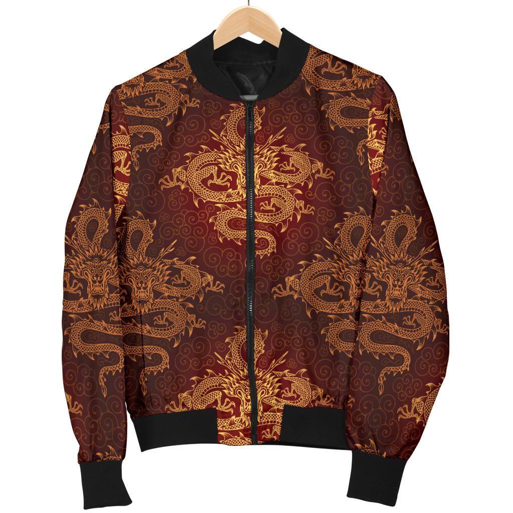 Chinese Dragons Gold Design Women Casual Bomber Jacket