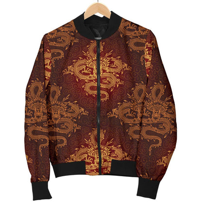 Chinese Dragons Gold Design Women Casual Bomber Jacket
