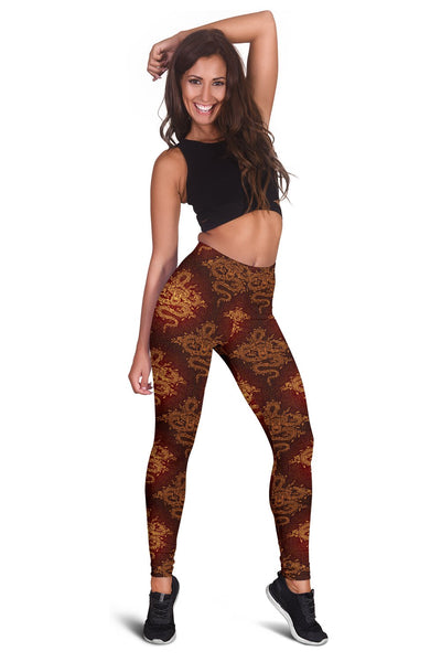 Chinese Dragons Gold Design Women Leggings