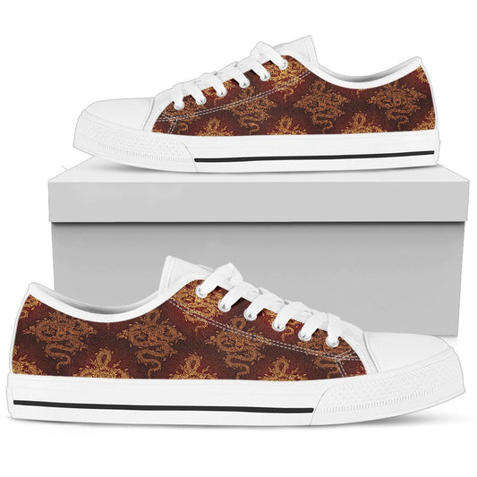 Chinese Dragons Gold Design Women Low Top Shoes