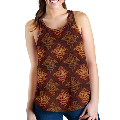 Chinese Dragons Gold Design Women Racerback Tank Top