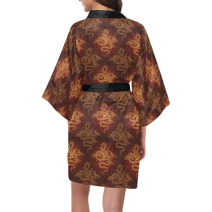 Chinese Dragons Gold Design Women Short Kimono Robe