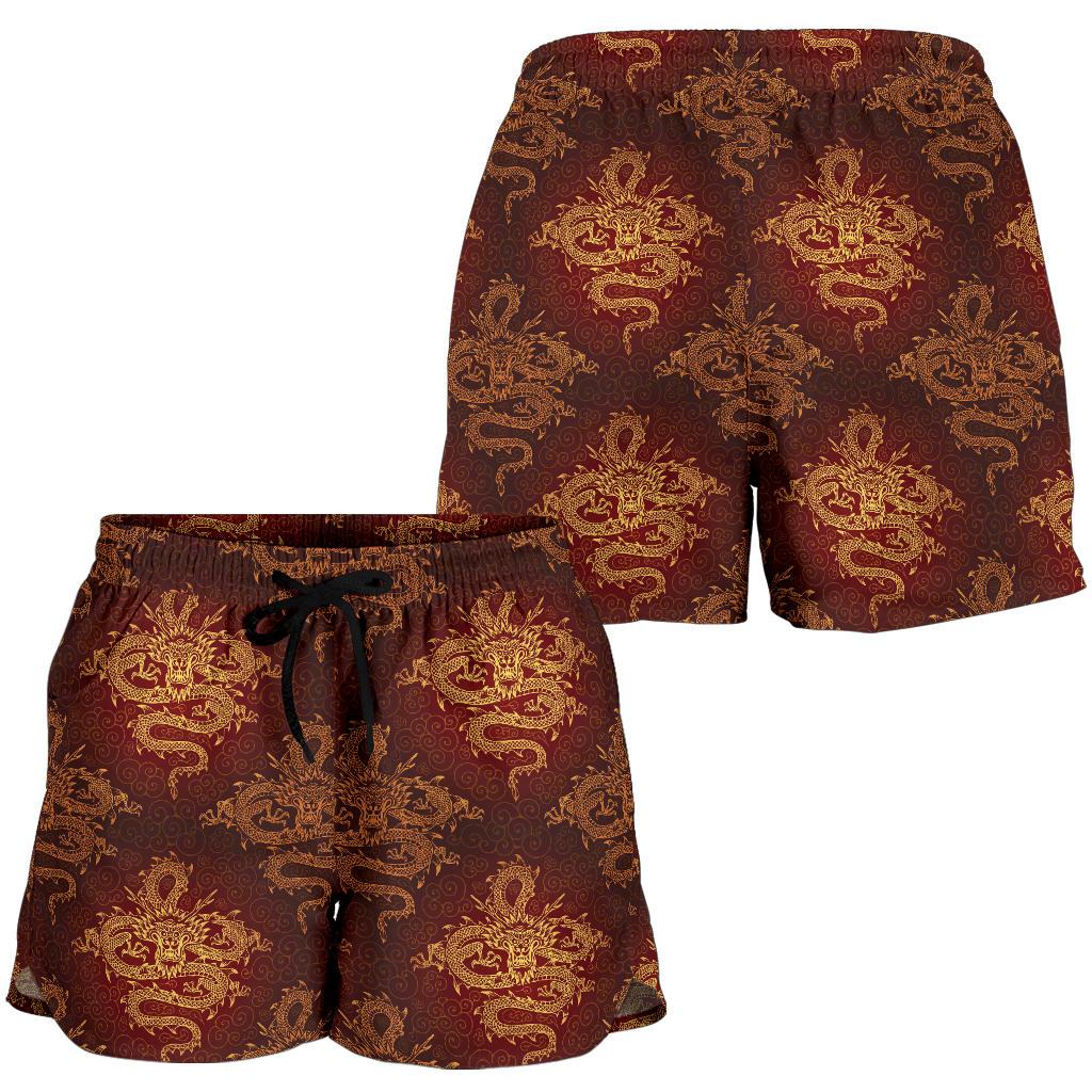 Chinese Dragons Gold Design Women Shorts-JTAMIGO.COM
