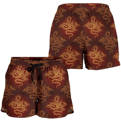 Chinese Dragons Gold Design Women Shorts-JTAMIGO.COM