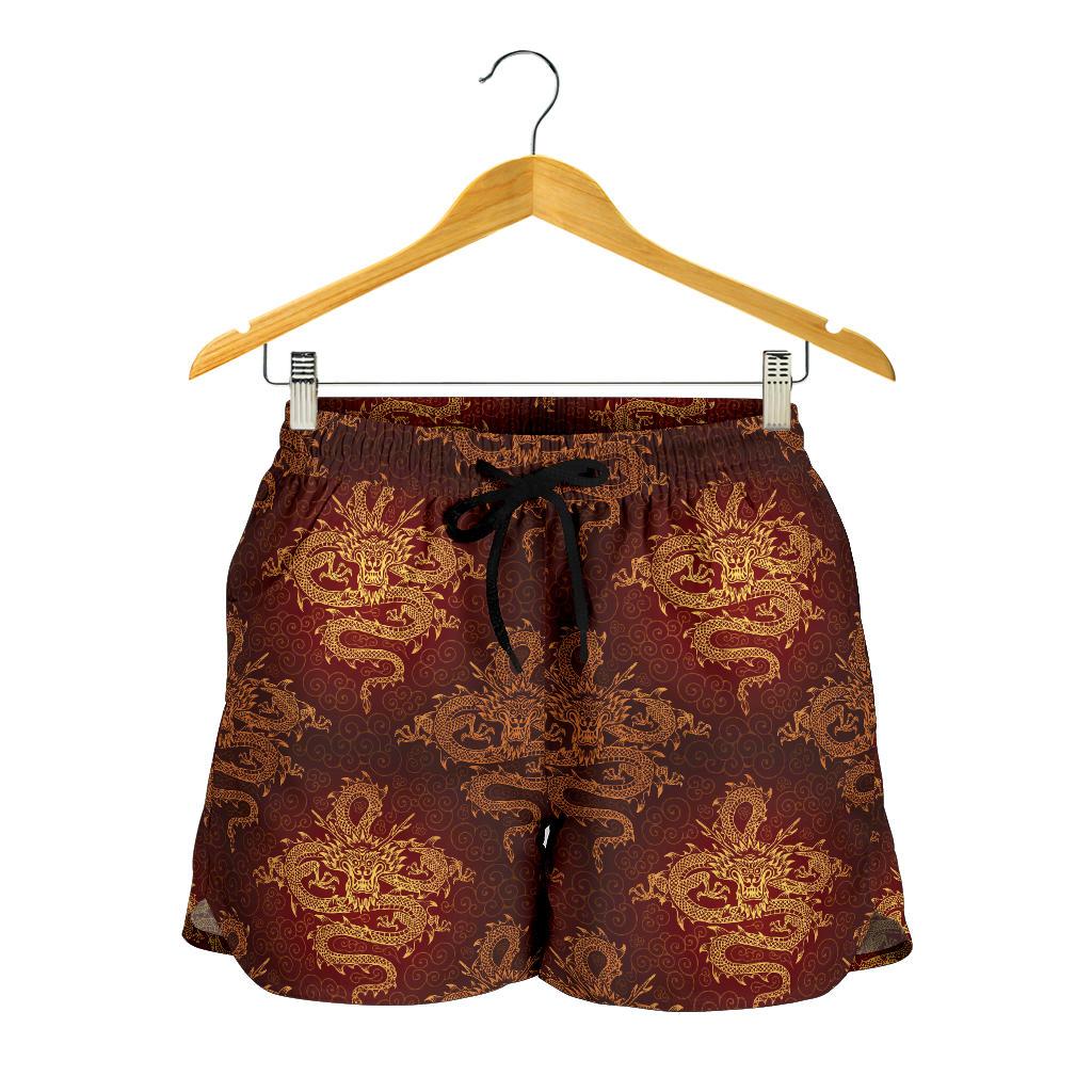 Chinese Dragons Gold Design Women Shorts-JTAMIGO.COM