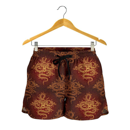 Chinese Dragons Gold Design Women Shorts-JTAMIGO.COM