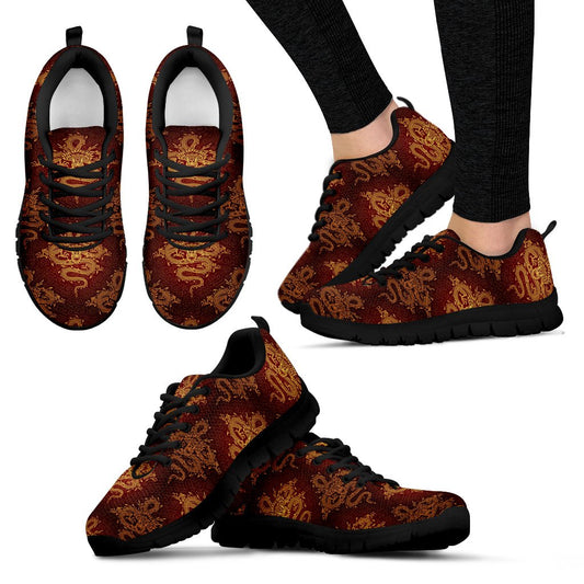 Chinese Dragons Gold Design Women Sneakers Shoes