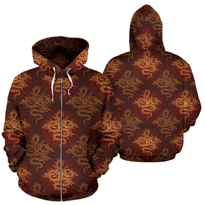 Chinese Dragons Gold Design Zip Up Hoodie