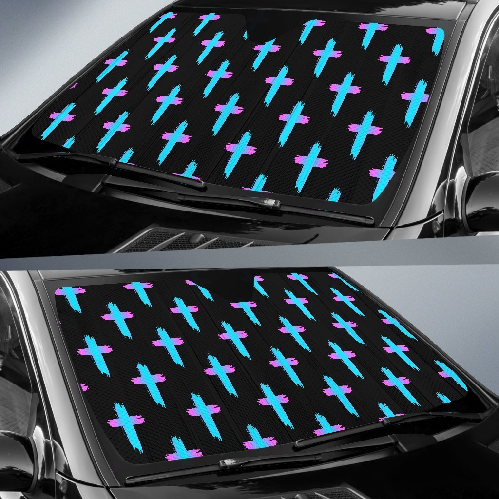 Christian Cross Neon Pattern Car Sun Shade For Windshield