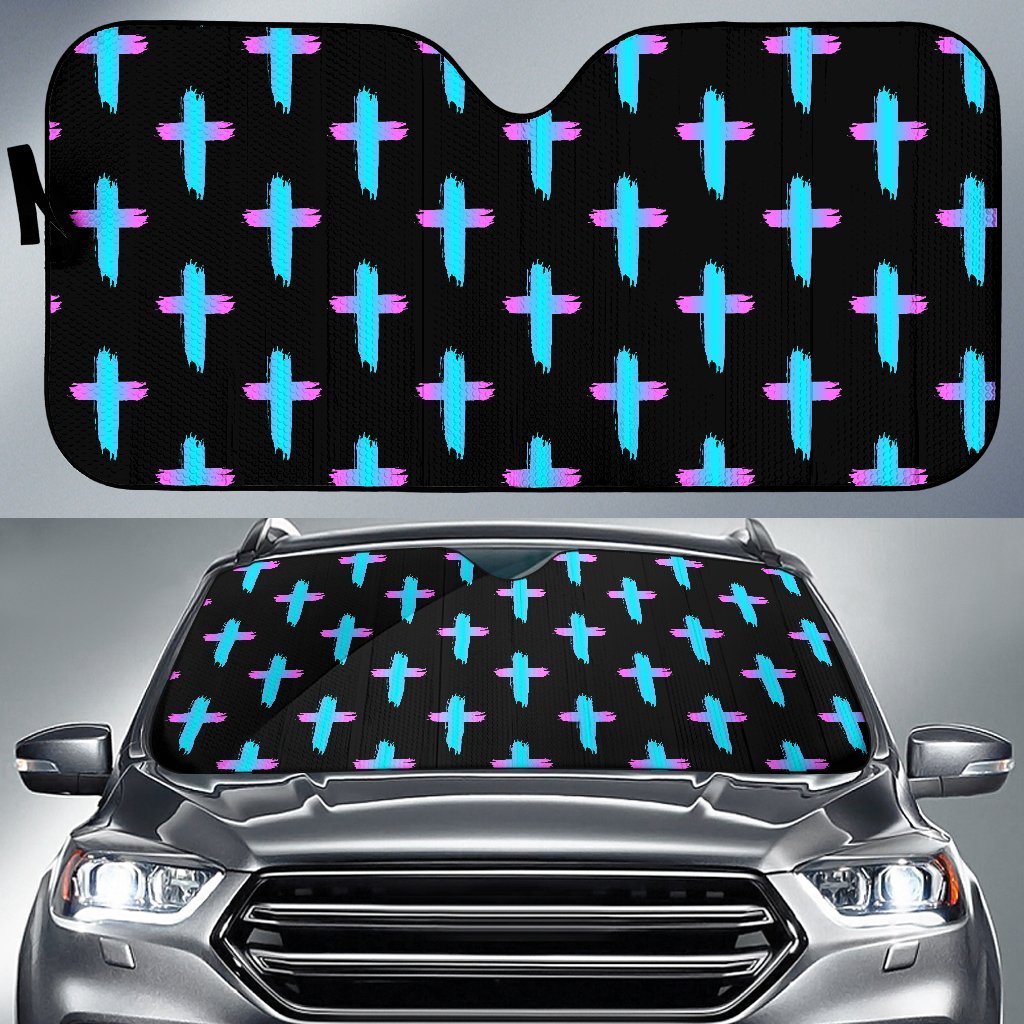 Christian Cross Neon Pattern Car Sun Shade For Windshield