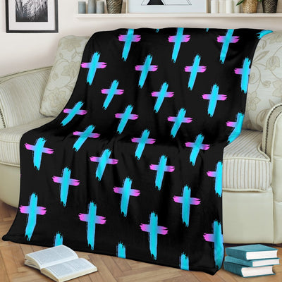Christian Cross Neon Pattern Fleece Blanket