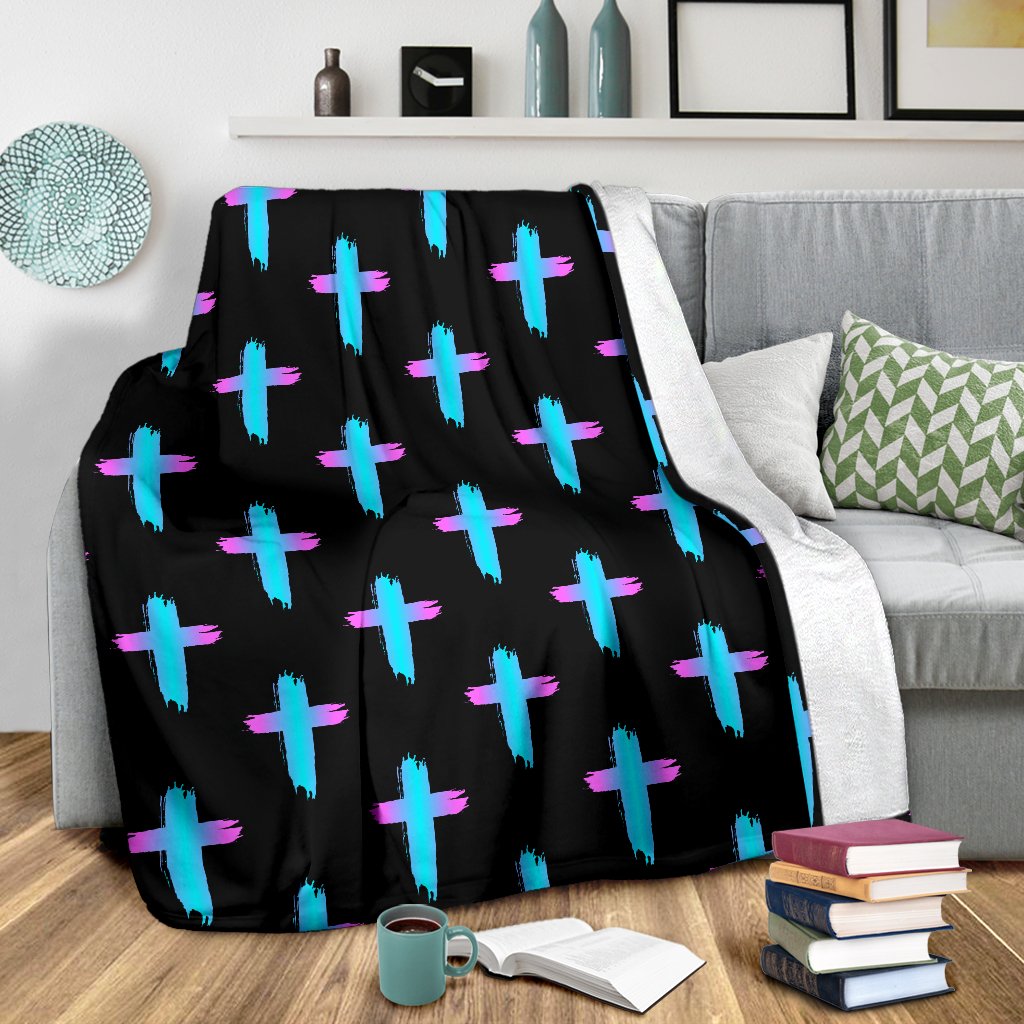Christian Cross Neon Pattern Fleece Blanket