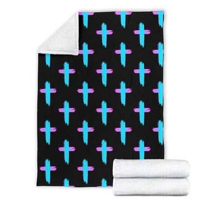 Christian Cross Neon Pattern Fleece Blanket