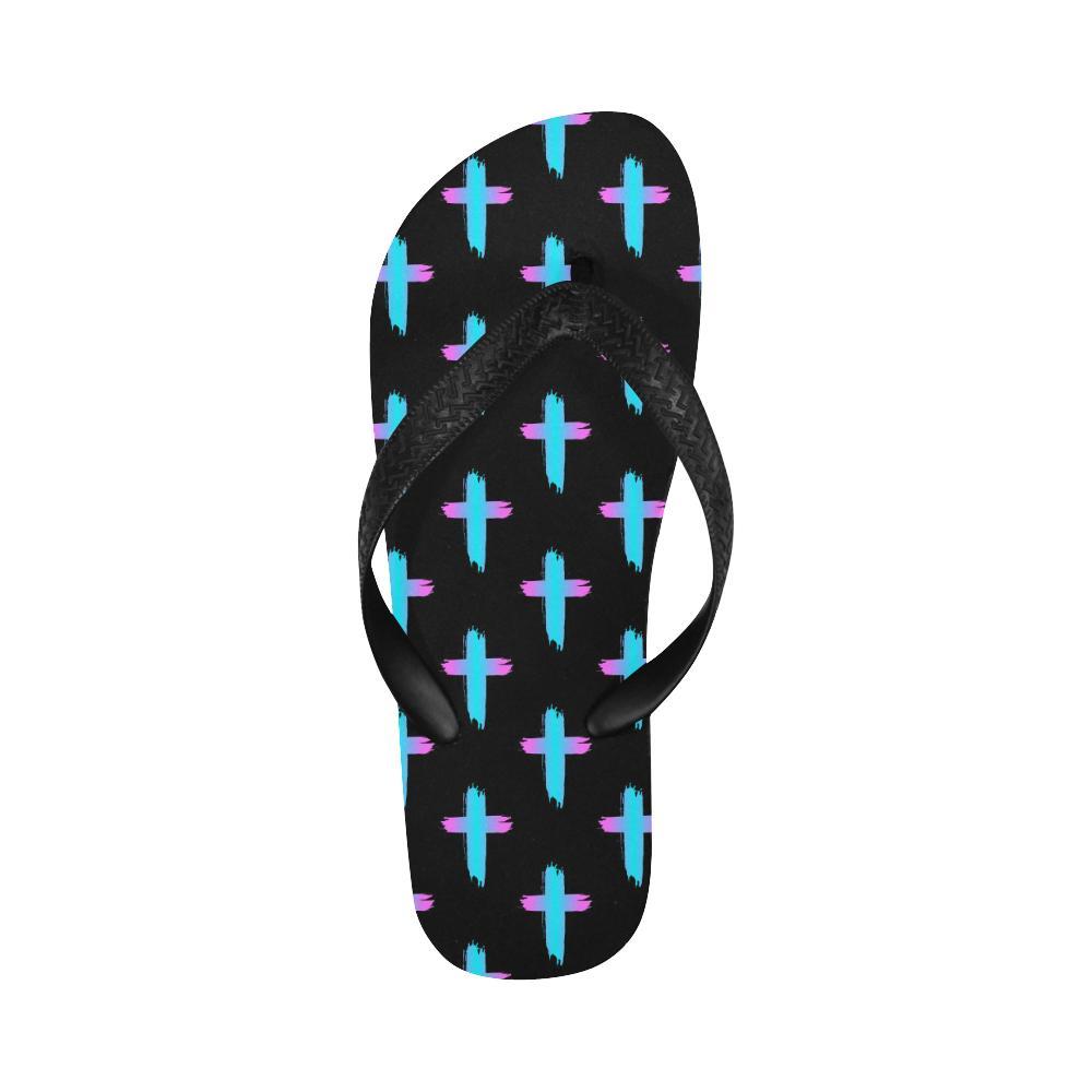 Christian Cross neon Pattern Flip Flops-JTAMIGO.COM