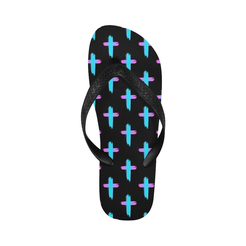 Christian Cross neon Pattern Flip Flops-JTAMIGO.COM