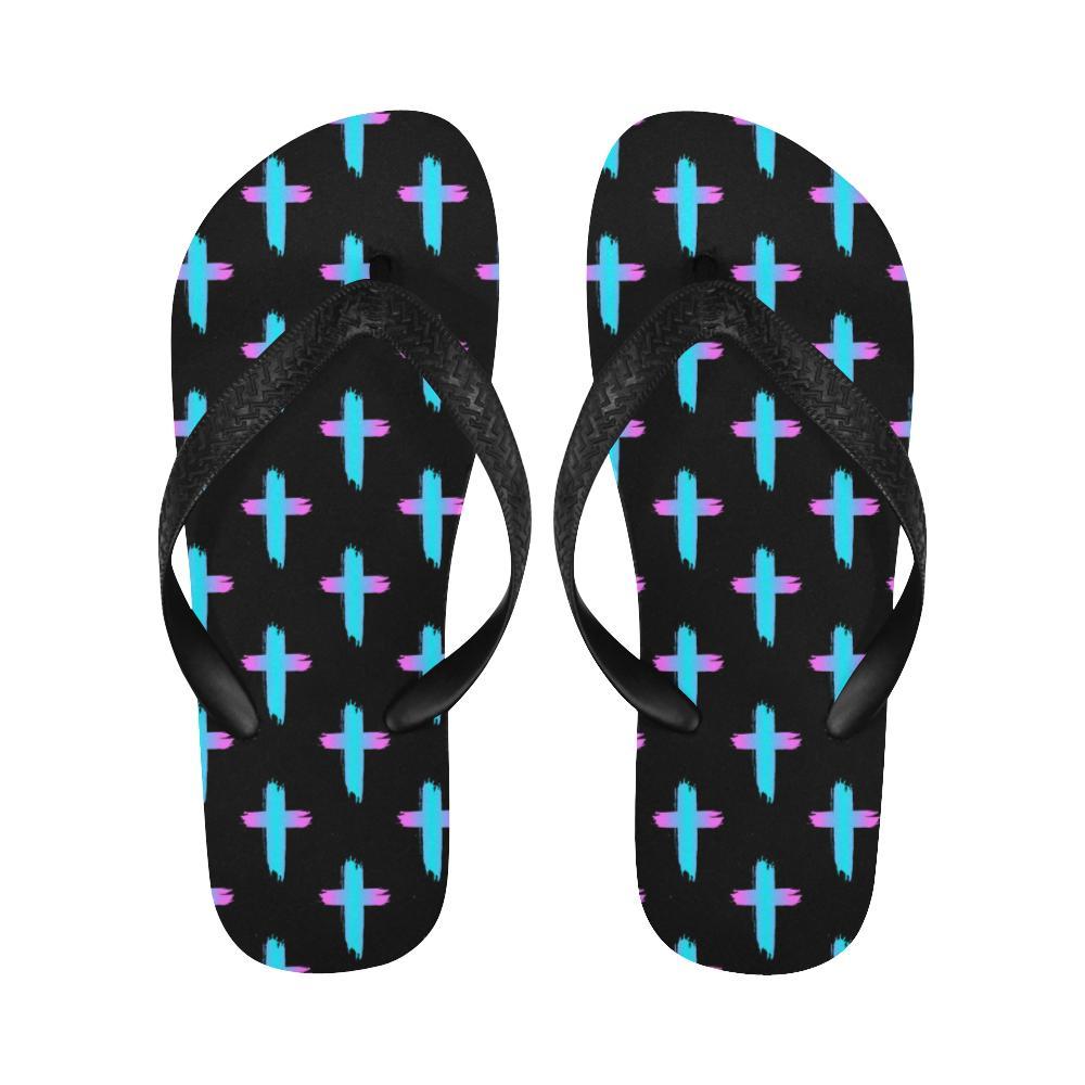 Christian Cross neon Pattern Flip Flops-JTAMIGO.COM