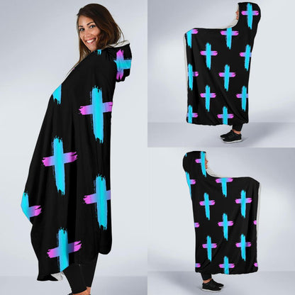 Christian Cross neon Pattern Hooded Blanket-JTAMIGO.COM