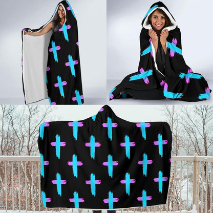 Christian Cross neon Pattern Hooded Blanket-JTAMIGO.COM