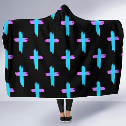 Christian Cross neon Pattern Hooded Blanket-JTAMIGO.COM