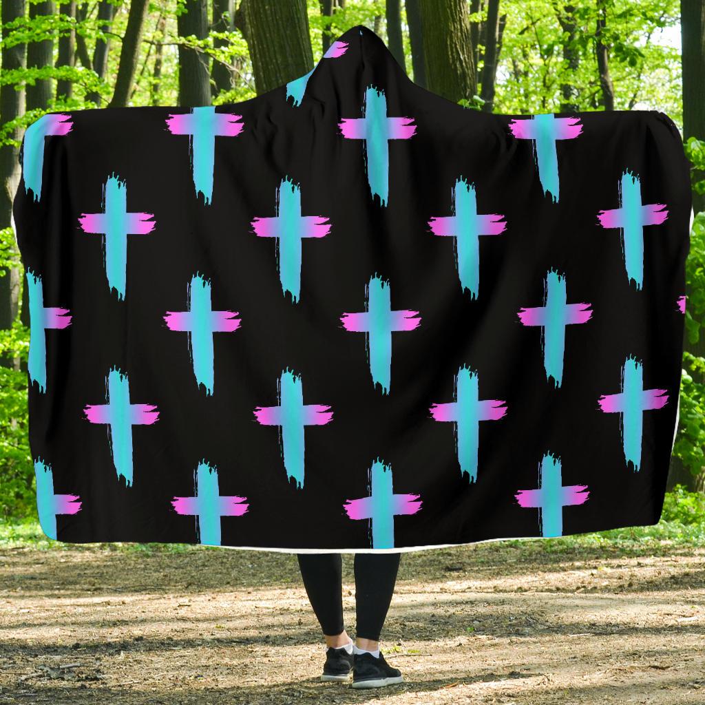 Christian Cross neon Pattern Hooded Blanket-JTAMIGO.COM