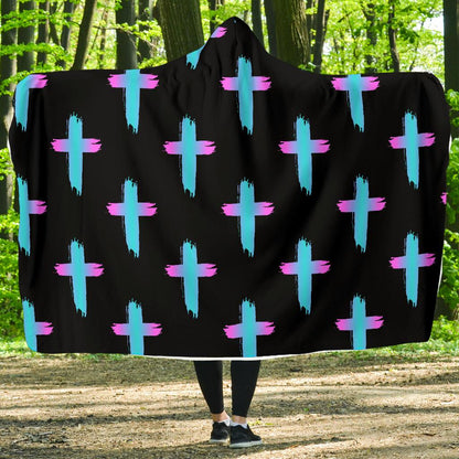 Christian Cross neon Pattern Hooded Blanket-JTAMIGO.COM