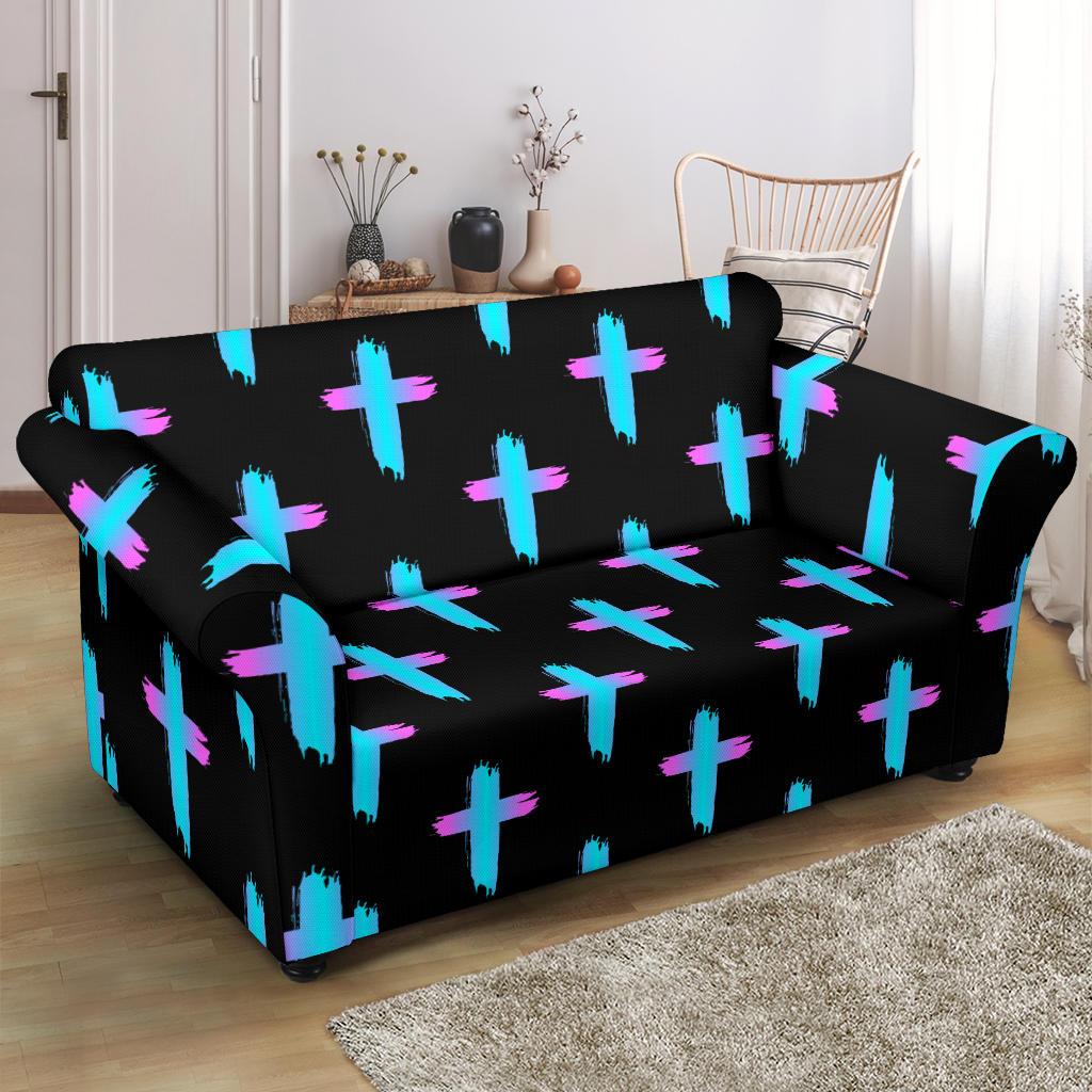 Christian Cross neon Pattern Loveseat Slipcover-JTAMIGO.COM