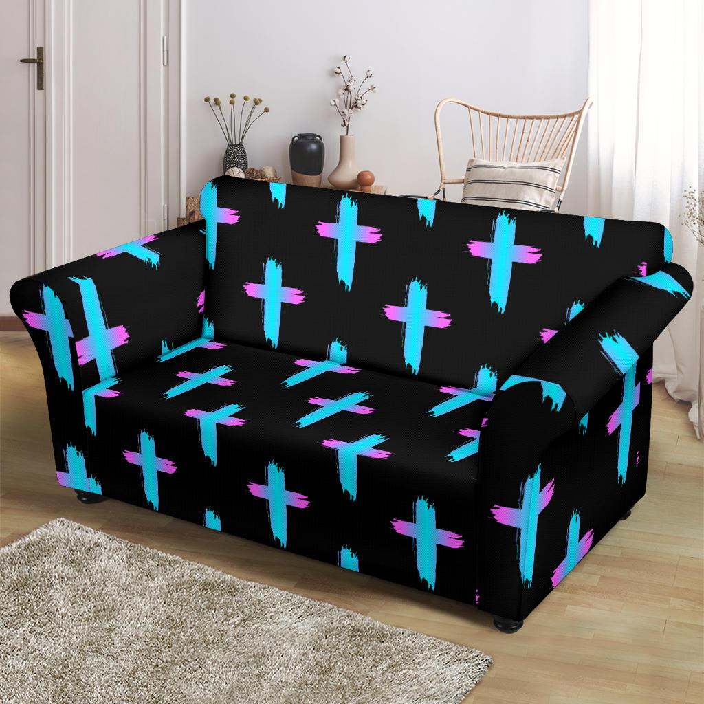 Christian Cross neon Pattern Loveseat Slipcover-JTAMIGO.COM
