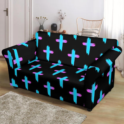 Christian Cross neon Pattern Loveseat Slipcover-JTAMIGO.COM