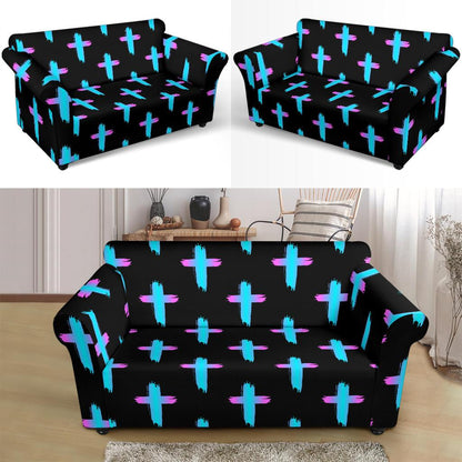 Christian Cross neon Pattern Loveseat Slipcover-JTAMIGO.COM
