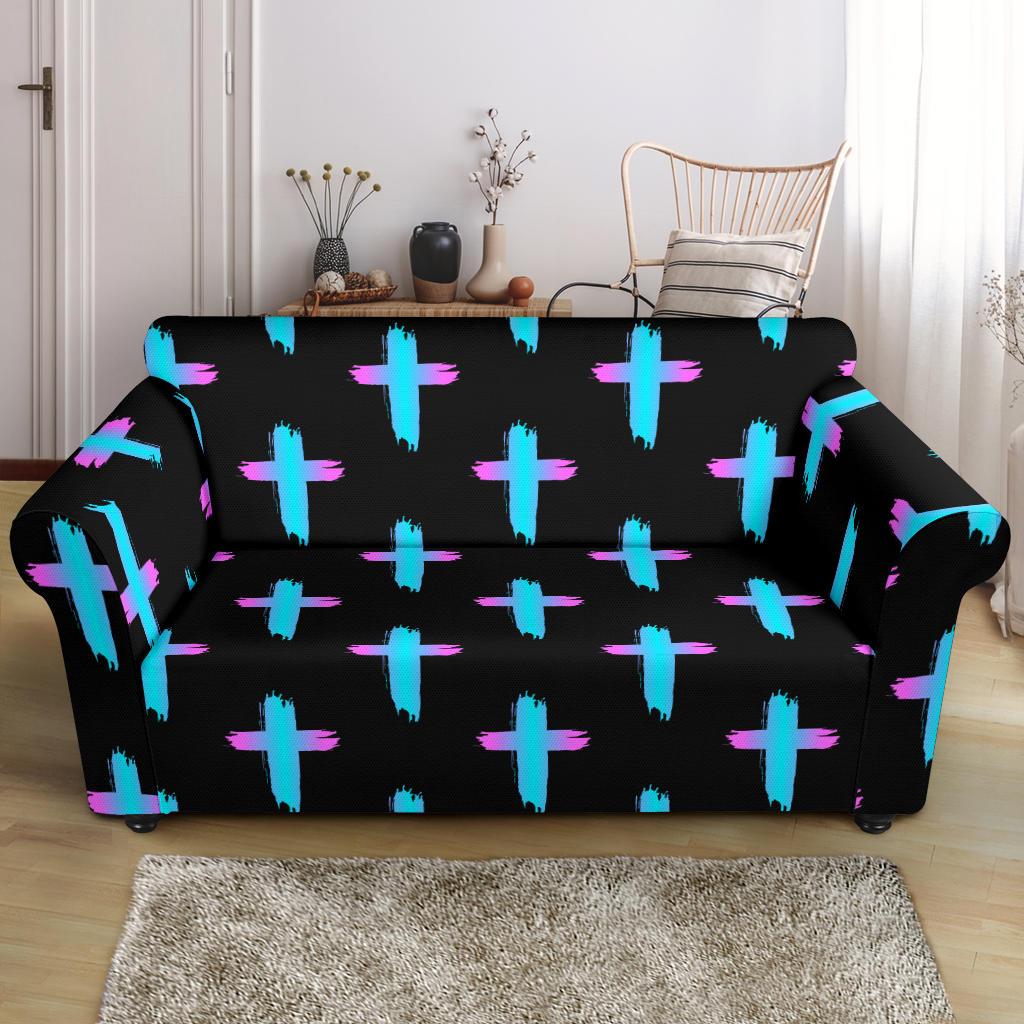Christian Cross neon Pattern Loveseat Slipcover-JTAMIGO.COM