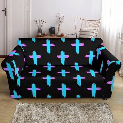 Christian Cross neon Pattern Loveseat Slipcover-JTAMIGO.COM