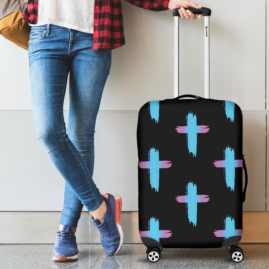 Christian Cross Neon Pattern Luggage Cover Protector