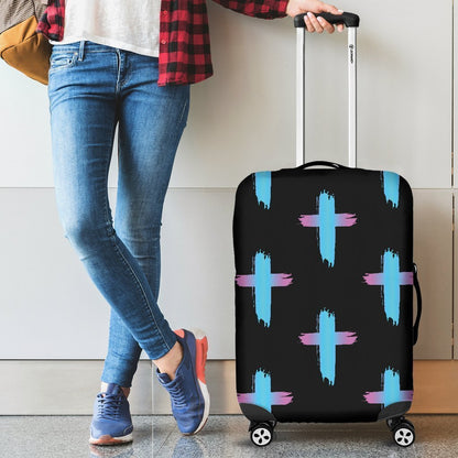 Christian Cross Neon Pattern Luggage Cover Protector