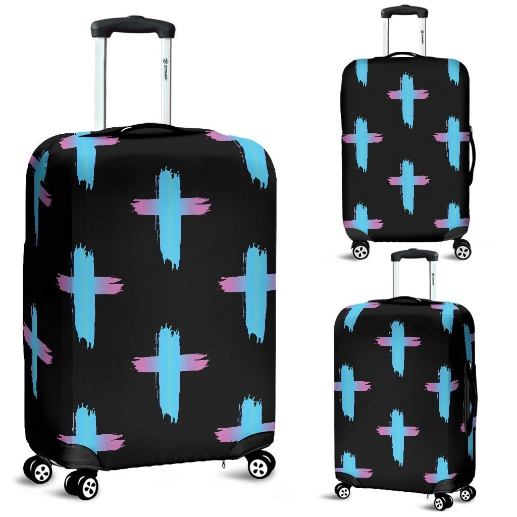 Christian Cross Neon Pattern Luggage Cover Protector
