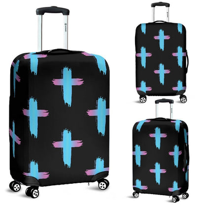 Christian Cross Neon Pattern Luggage Cover Protector