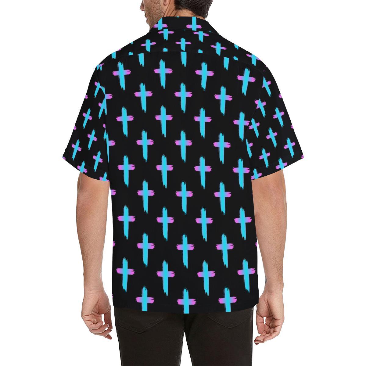 Christian Cross neon Pattern Men Aloha Hawaiian Shirt