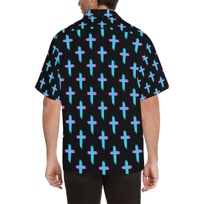 Christian Cross neon Pattern Men Aloha Hawaiian Shirt