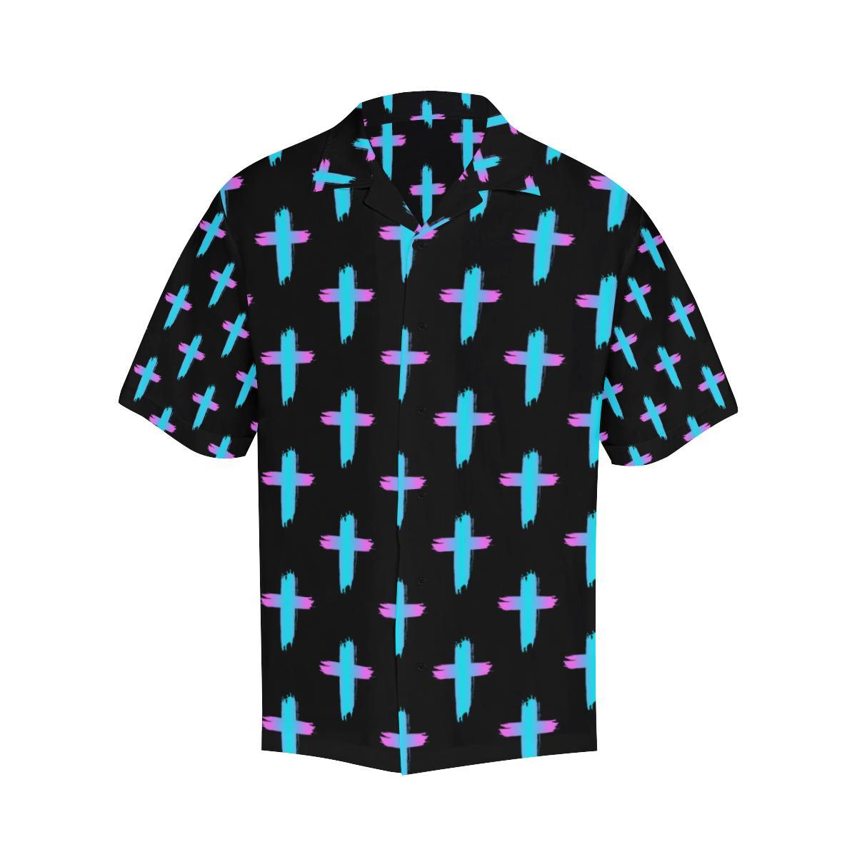 Christian Cross neon Pattern Men Aloha Hawaiian Shirt