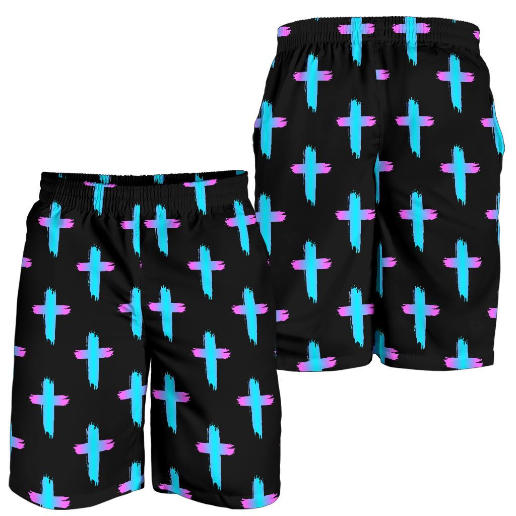 Christian Cross neon Pattern Mens Shorts-JTAMIGO.COM