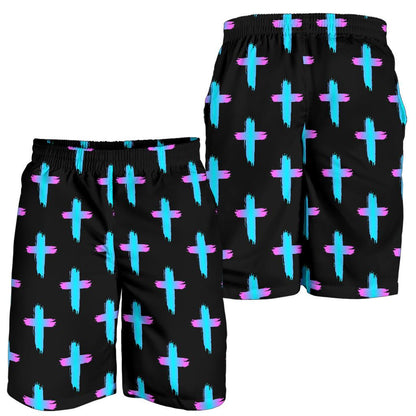 Christian Cross neon Pattern Mens Shorts-JTAMIGO.COM