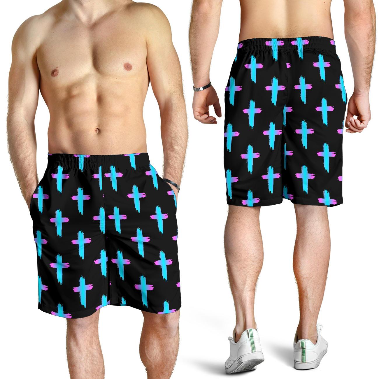 Christian Cross neon Pattern Mens Shorts-JTAMIGO.COM