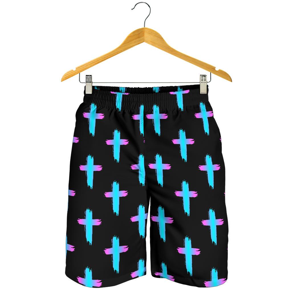 Christian Cross neon Pattern Mens Shorts-JTAMIGO.COM