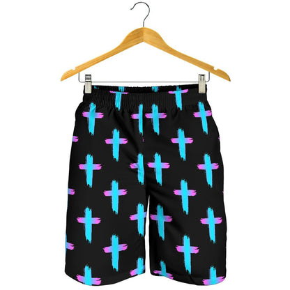 Christian Cross neon Pattern Mens Shorts-JTAMIGO.COM
