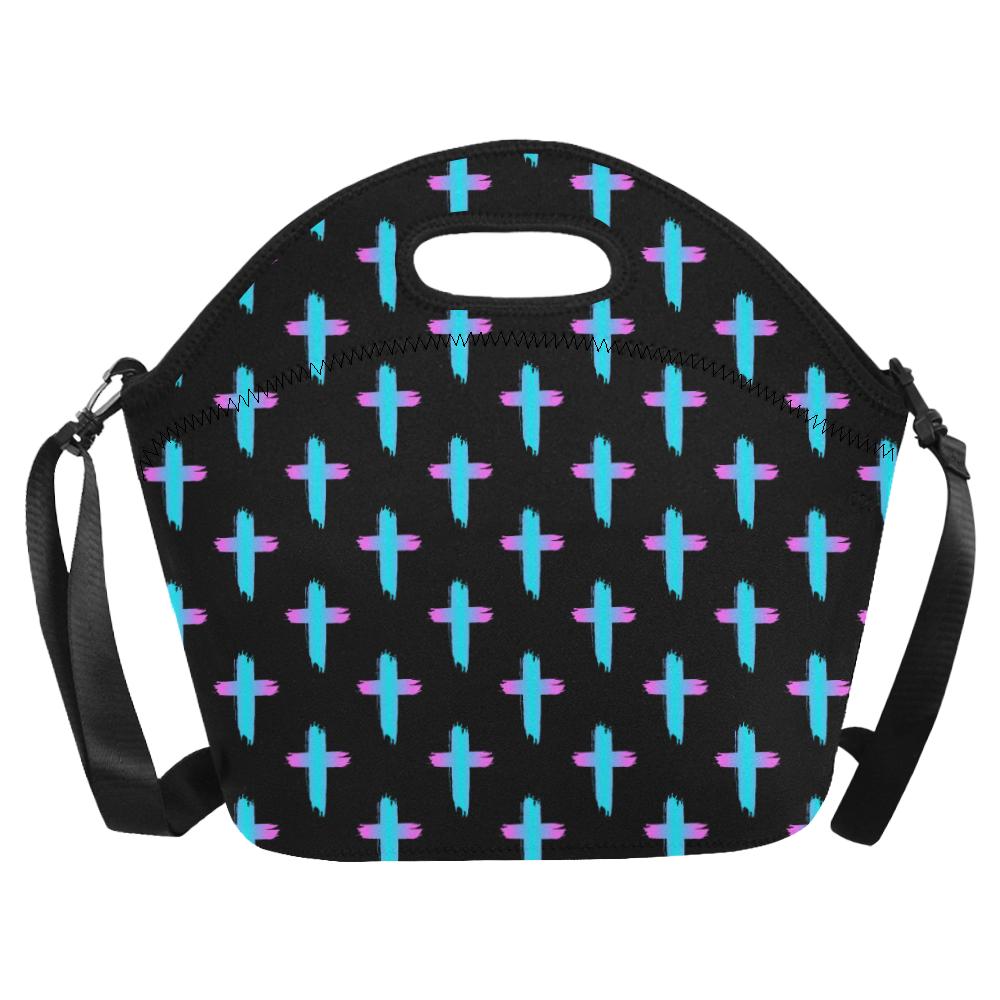 Christian Cross neon Pattern Neoprene Lunch Bag (Model 1669)(Large)-JTAMIGO.COM