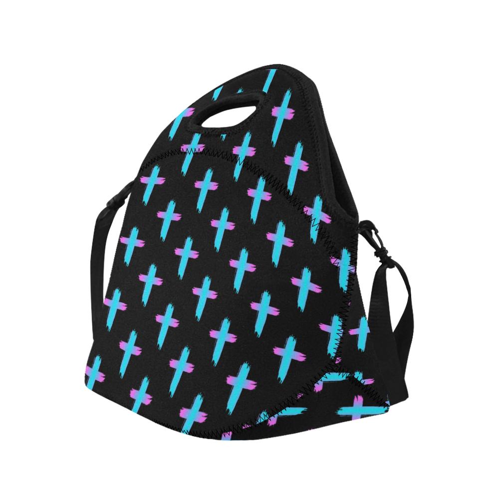Christian Cross neon Pattern Neoprene Lunch Bag (Model 1669)(Large)-JTAMIGO.COM