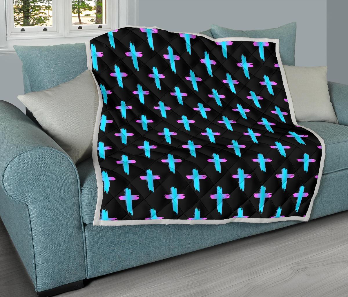 Christian Cross neon Pattern Premium Quilt-JTAMIGO.COM