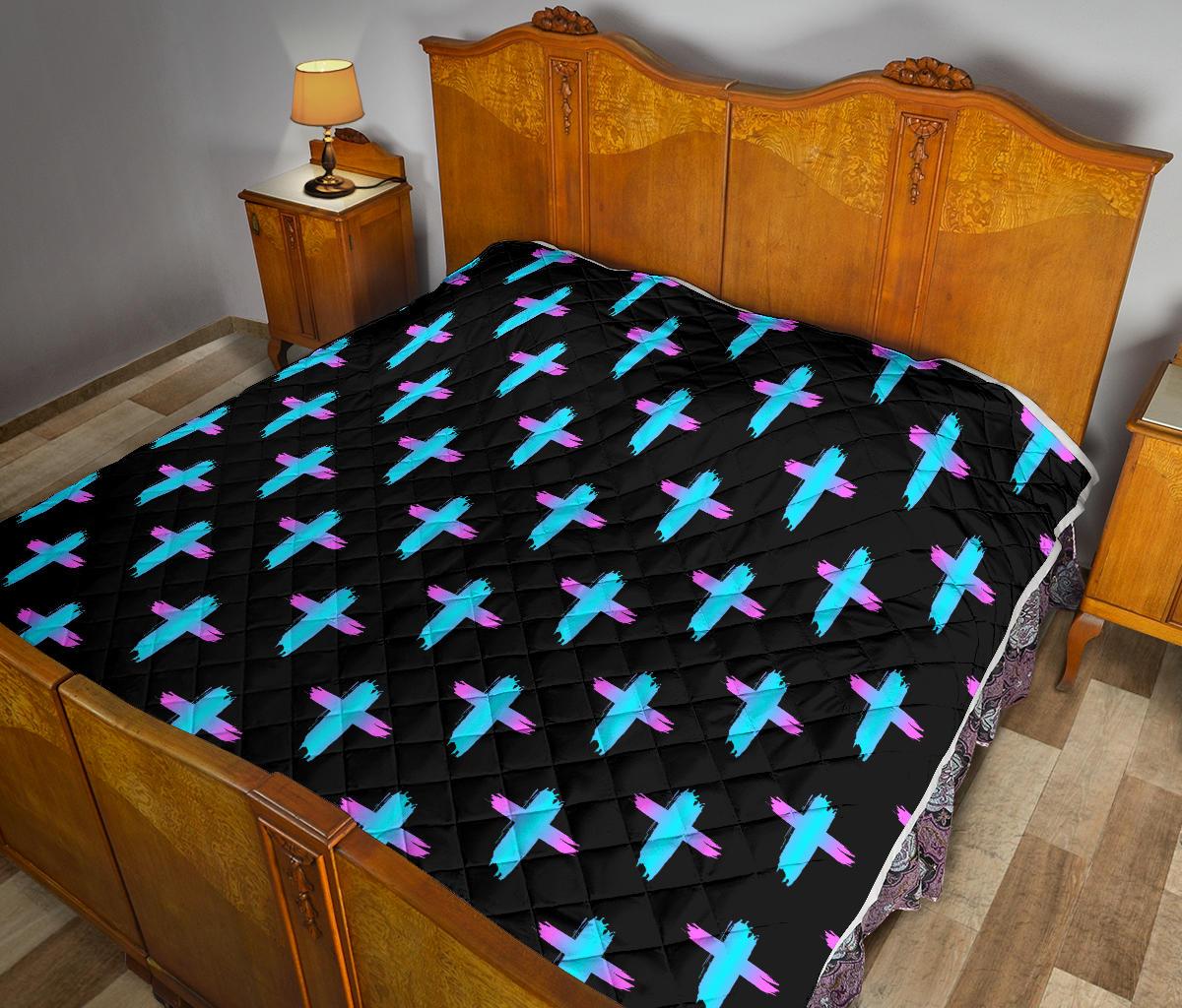 Christian Cross neon Pattern Premium Quilt-JTAMIGO.COM