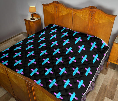 Christian Cross neon Pattern Premium Quilt-JTAMIGO.COM